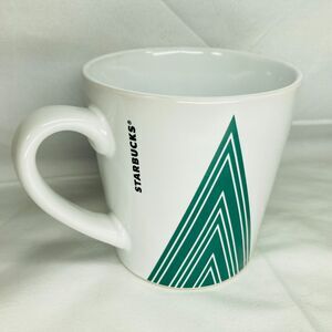 Starbucks White Holiday Coffee Mug, 16oz, Green & Red Christmas Tree Triangles